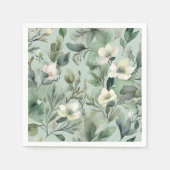 繊細なセージ緑の花柄 スタンダードカクテルナプキン (正面)