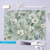 繊細なセージ緑の花柄 薄葉紙 (クラフト)