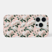 繊細なソフトピンクのバラ 白い花柄 iPhoneケース (裏面横)