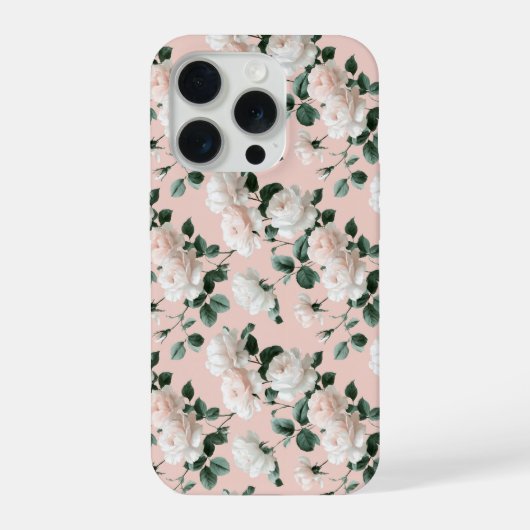 繊細なソフトピンクのバラ 白い花柄 iPhoneケース (裏面)
