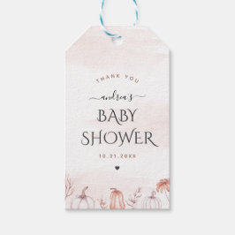 繊細なソフトピンクの秋カボチャハートベビーシャワー ギフトタグ