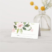 繊細なソフト ブラッシュ ピンク ローズ フローラル ブライダル シャワー プレイスカード (正面)