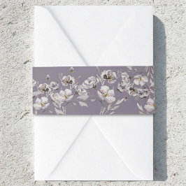 繊細なダスティパープルの花の水彩画 ダークパープル 招待状ベリーバンド