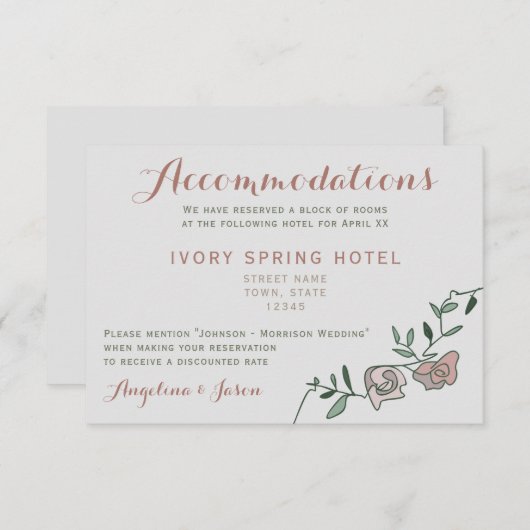 繊細なダスティーローズのウェディングステイカード (正面/裏面)