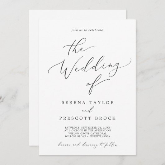 繊細なダークグレーの書結婚道 招待状 (正面/裏面)