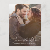 繊細なダークフォトオーバーレイQRコード日付を保存 インビテーションポストカード (正面)