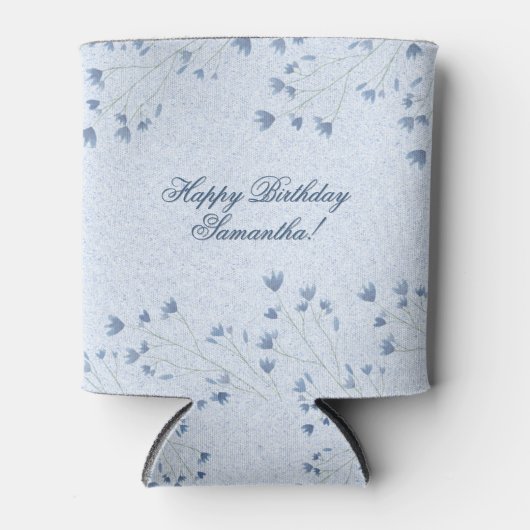 繊細なダークブルーの野生の花の誕生日パーティー 缶クーラー (正面)