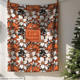 繊細なテラコッタと白い花カスタムの花 フリースブランケット