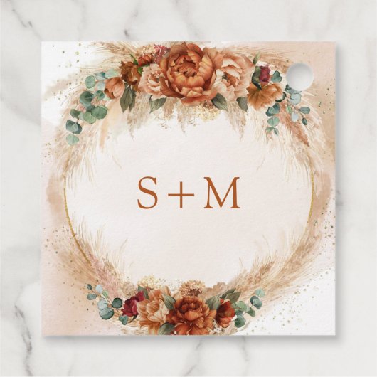 繊細なテラコッタブルゴーニュのセージフローライニシャル フェイバータグ (裏面)