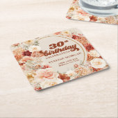 繊細なテラコッタ赤面タンサージュ30歳の誕生日 スクエアペーパーコースター (アングル)