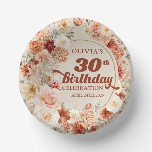 繊細なテラコッタ赤面タンセージフローラ30th ペーパーボウル (正面)