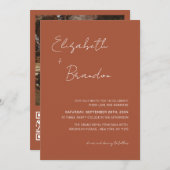 繊細なテラコッタQRコードRSVPの結婚写真 招待状 (正面/裏面)