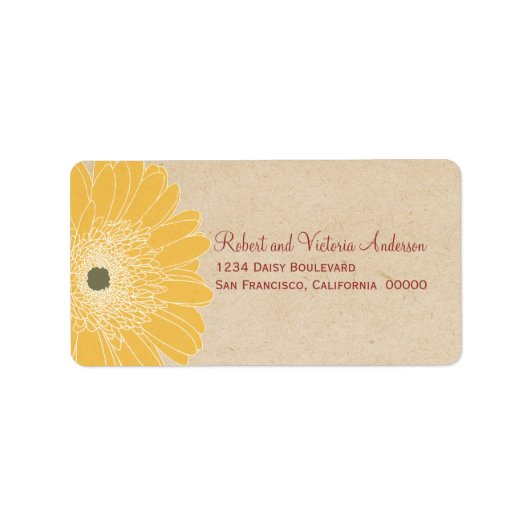 繊細なデイジー住所 シール、黄色 ラベル (正面)