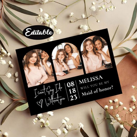 繊細なトレンディー写真コラージュのブライドメイド提案 招待状