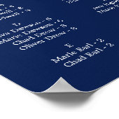 繊細なネイビーブルーのアルファベットの座席表 ポスター (角)