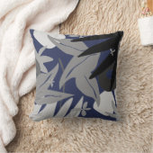 繊細なネイビーブルー抽象芸術フローラ クッション (ブランケット)