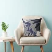 繊細なネイビーブルー抽象芸術フローラ クッション (椅子)