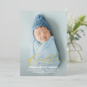 繊細なハローフォイルモダンベビー誕生のお知らせ 箔シーズンカード (立ち正面)