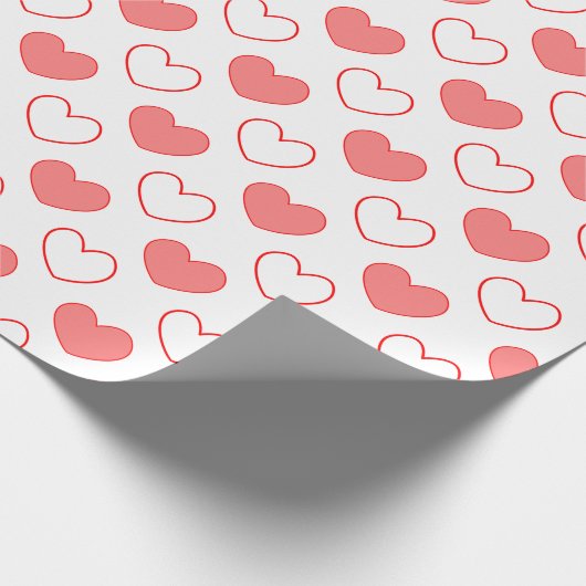 繊細なハートシェイプ白い赤のパターン ラッピングペーパー (角)