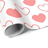 繊細なハートシェイプ白い赤のパターン ラッピングペーパー (ロールコーナー)