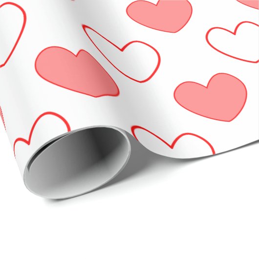 繊細なハートシェイプ白い赤のパターン ラッピングペーパー (ロールコーナー)