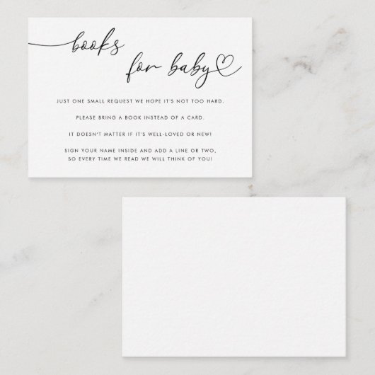 繊細なハートスクリプトブック 赤ちゃんのシャワー ホワイト エンクロージャーカード (正面/裏面)