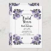 繊細なバイオレット ラベンダー ローズ ブライダルシャワー 招待状 (正面/裏面)