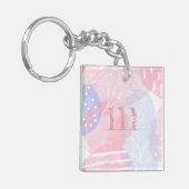 繊細なバラと青の抽象的な水彩の形 キーホルダー (正面左)