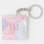 繊細なバラと青の抽象的な水彩の形 キーホルダー (裏面)