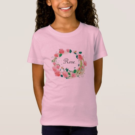 繊細なバラのピンク Tシャツ (正面)