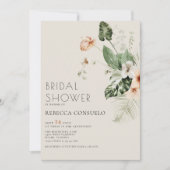 繊細なバラの花とグリーンのウェディングシャワー 招待状 (正面)