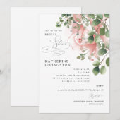 繊細なバラの花のエレガントなブライダルシャワー 招待状 (正面/裏面)