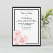 繊細なバラ結婚式招待状、黒と赤 招待状 (スタンド正面)
