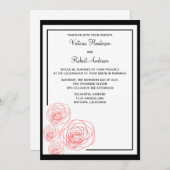 繊細なバラ結婚式招待状、黒と赤 招待状 (正面/裏面)