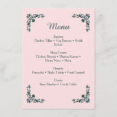 繊細なバラ色とスレートグレイの花のディナーメニュー エンクロージャーカード (正面)