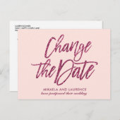 繊細なバラ色のグリッター文字変更日付 案内ポストカード (正面/裏面)