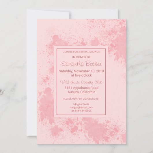 繊細なバラ色のペイントスプラッターブライダルシャワー 招待状 (正面)
