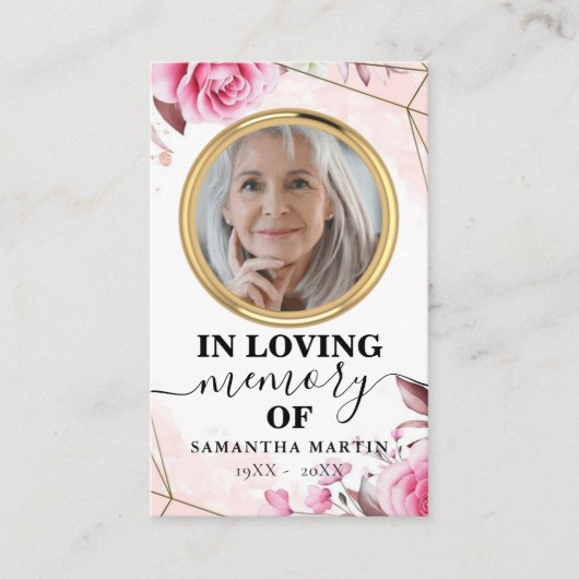 繊細なバラ色の赤面記念祈りの言葉フォトカード 名刺 (正面)