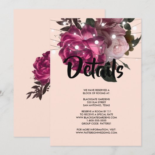 繊細なバーガンディの花の招待状 招待状 (正面/裏面)