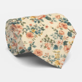 繊細なパステルカラーの春の花柄 ネクタイ (ロール)
