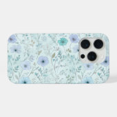 繊細なパステルカラーの野の花 ミント フローラル柄 iPhoneケース (裏面横)