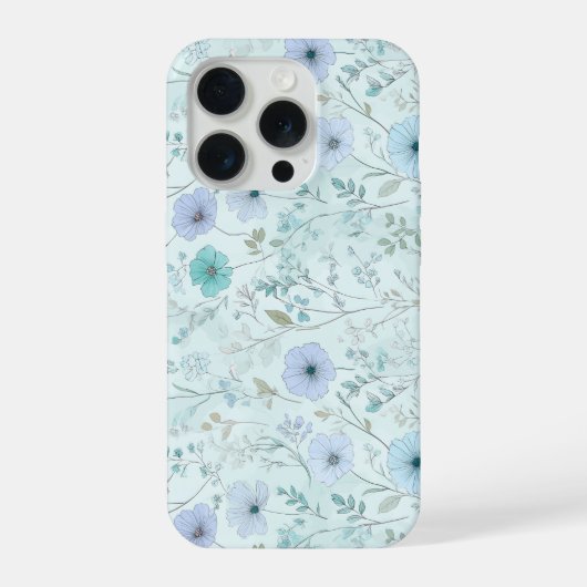 繊細なパステルカラーの野の花 ミント フローラル柄 iPhoneケース (裏面)