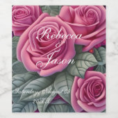 繊細なパステルピンクのウェディングローズ ワインラベル (シングルラベル)