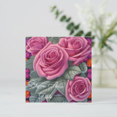 繊細なパステルピンクのウェディングローズ 招待状 (スタンド正面)