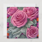 繊細なパステルピンクのウェディングローズ 招待状 (正面)