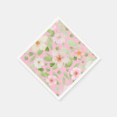 繊細なパステルピンクの花柄 スタンダードカクテルナプキン (角)