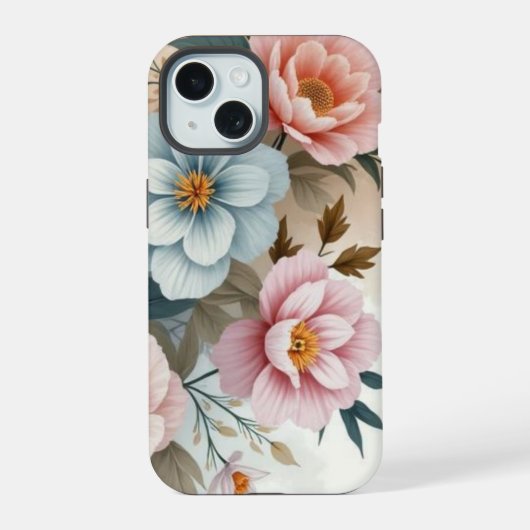 繊細なパステルフラワー iPhone 15ケース (裏面)