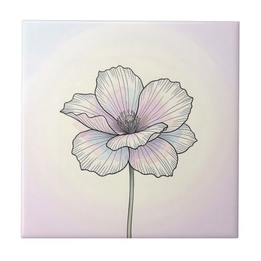 繊細なパステルポピー花 タイル (正面)