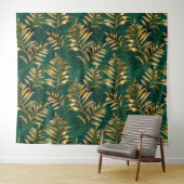 繊細なパターンの金のシダ タペストリー (インサイチュ(横))