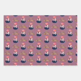 繊細なパターン回転木馬馬。ピンクとベージュ ラッピングペーパーシート